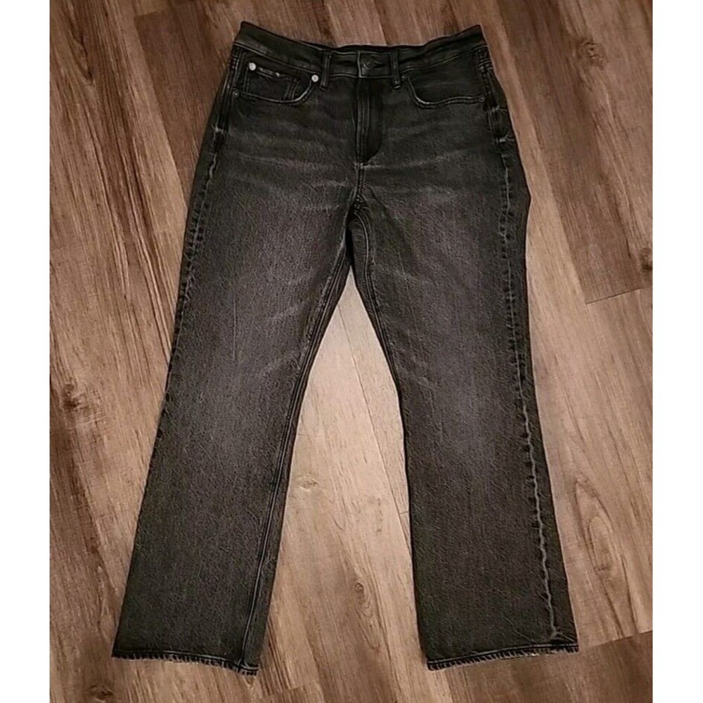 American Eagle Womens Black Jeans Size 6 Short Distressed Denim Wide-Leg Petite